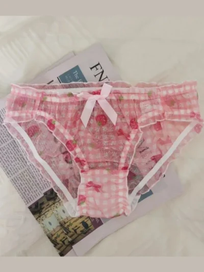 Strawberry Plaid Mid-Waist Panties