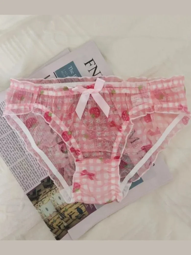 Strawberry Plaid Mid-Waist Panties