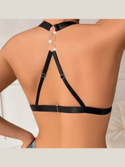 Triangle Cup Halter Chain Black Bra Back
