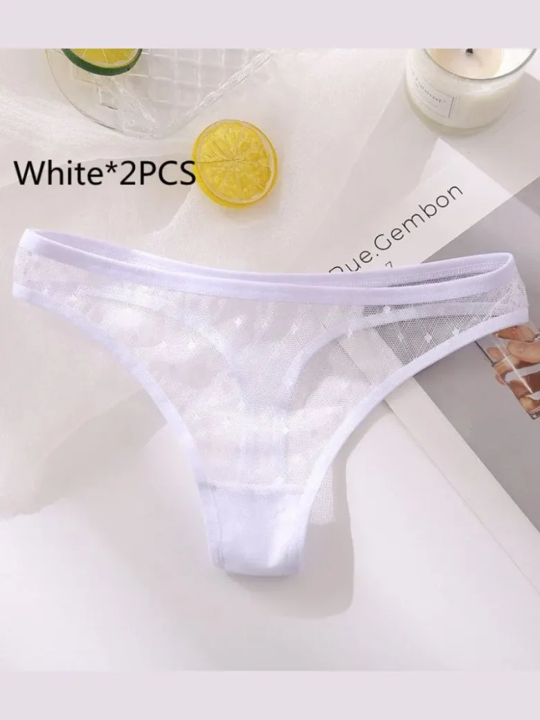 White 2pcs Ladies Lace Low Waist Briefs