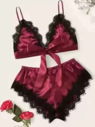 Wine Red Sexy Satin Lingerie