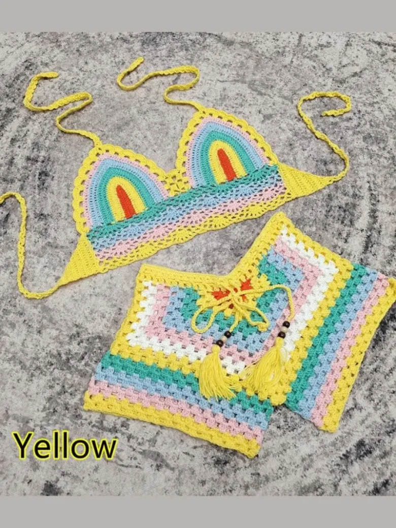 Yellow Crochet Bikini Swimsuit