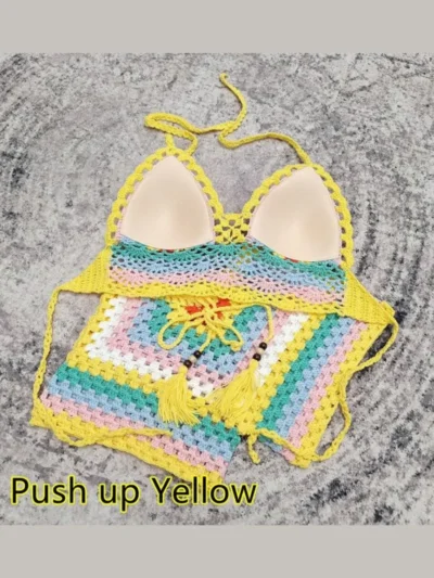 Yellow Push up Crochet Bikini Swimsuit
