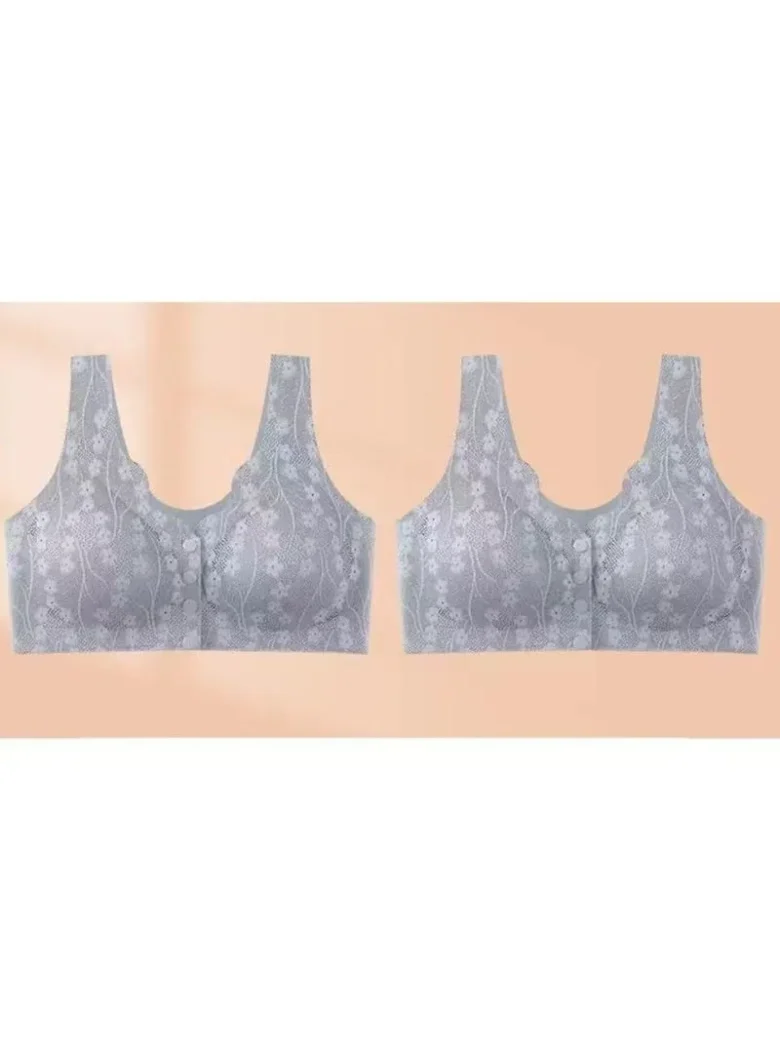 double gray Front Buckle Vest Bra