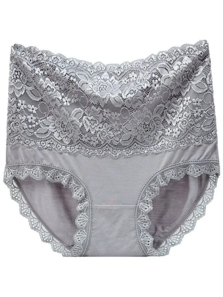 Grey High Waisted Lace Briefs