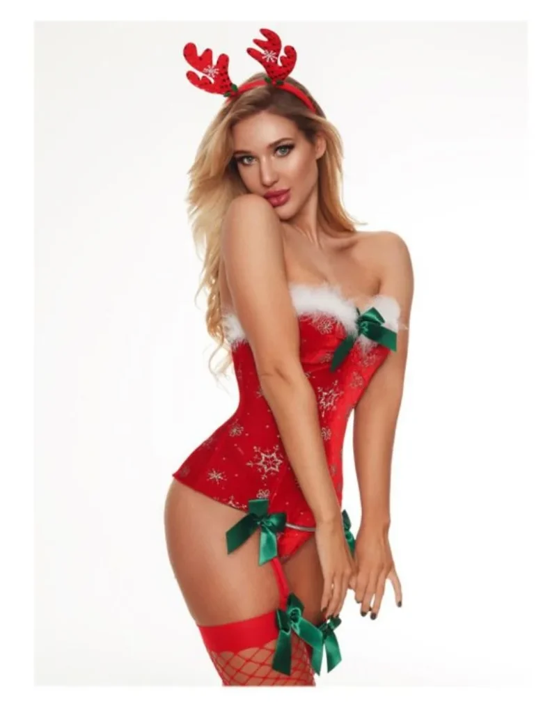 Red Christmas Lingerie Jumpsuit Set