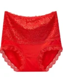 Red High Waisted Lace Briefs