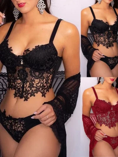 Backless Lace Three-Point Lingerie Set