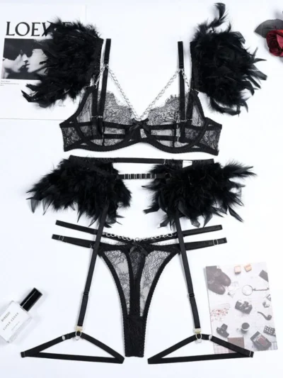 Black Chains Lace Lingerie Set for Women