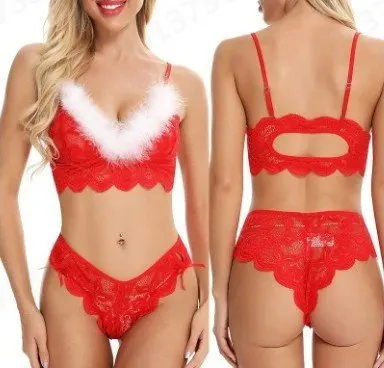 Red Christmas Lace Pajama Set