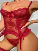 Red Sexy See-Through Lace Lingerie Set for Women