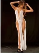 White Sexy Halter Long Pajama Dress for Women