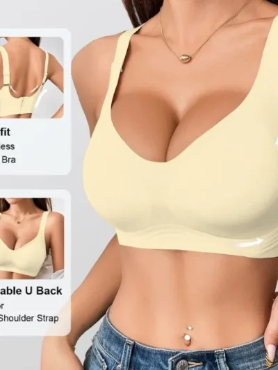 Light Yellow Seamless Wireless Sports Bra