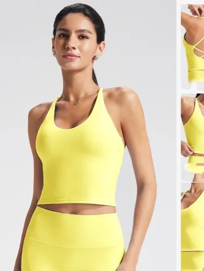 Yellow Cross Back Yoga Bra Top