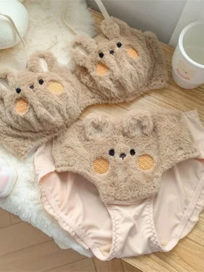 Cute Bear Small Bust Push Up Bra Set
