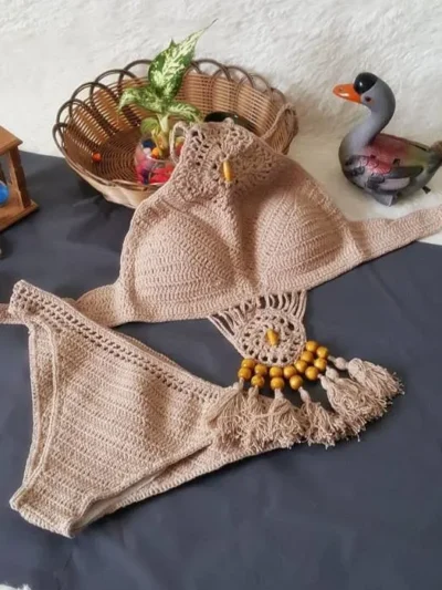 Khaki Crochet Bikini Set