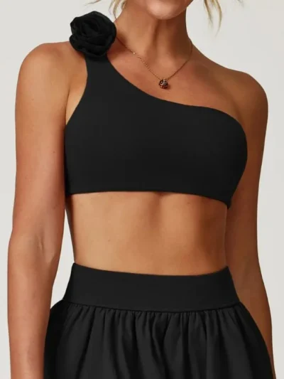 Black Women Sports Bra with Corsage