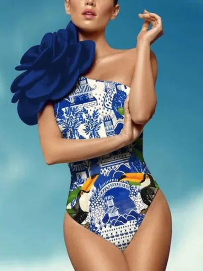 Printed one piece swimsuit
