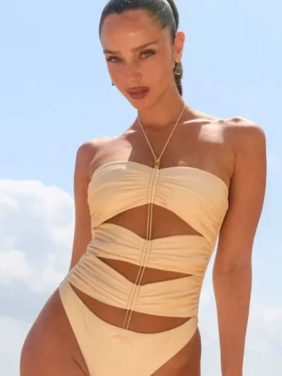 Lace up one piece swimsuit